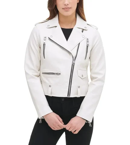 Kelsee Motorcycle White Leather Jacket