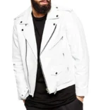 Lauren Mens Biker White Leather Jacket