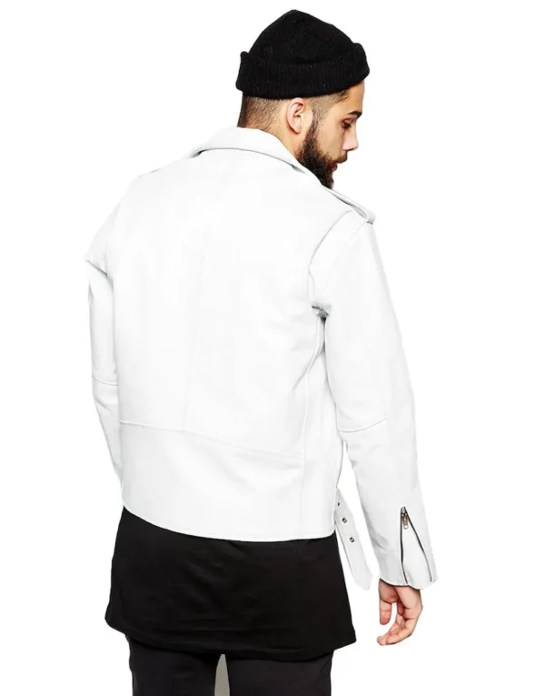 Lauren Mens Biker White Leather Jackets