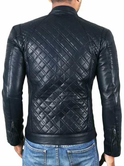 Mens Causal Blue Quilted Leather Jackets
