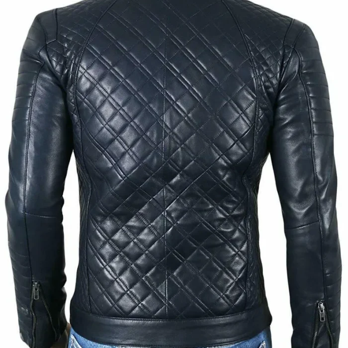 Mens Causal Blue Quilted Leather Jackets