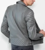 Mens Dean Grey Quilted Cafe Racer Biker Leather Jacket