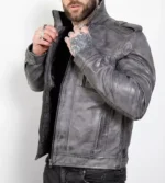 Mens Evan Motorcycle Grey Quilted Leather Jacket