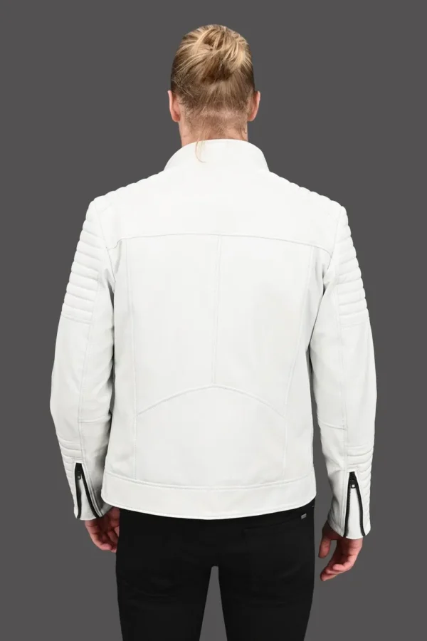 Mens Inferno Cafe Racer White Quilted Leather Jacket