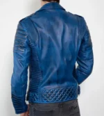 Mens Inferno Distressed Blue Quilted Biker Jacket