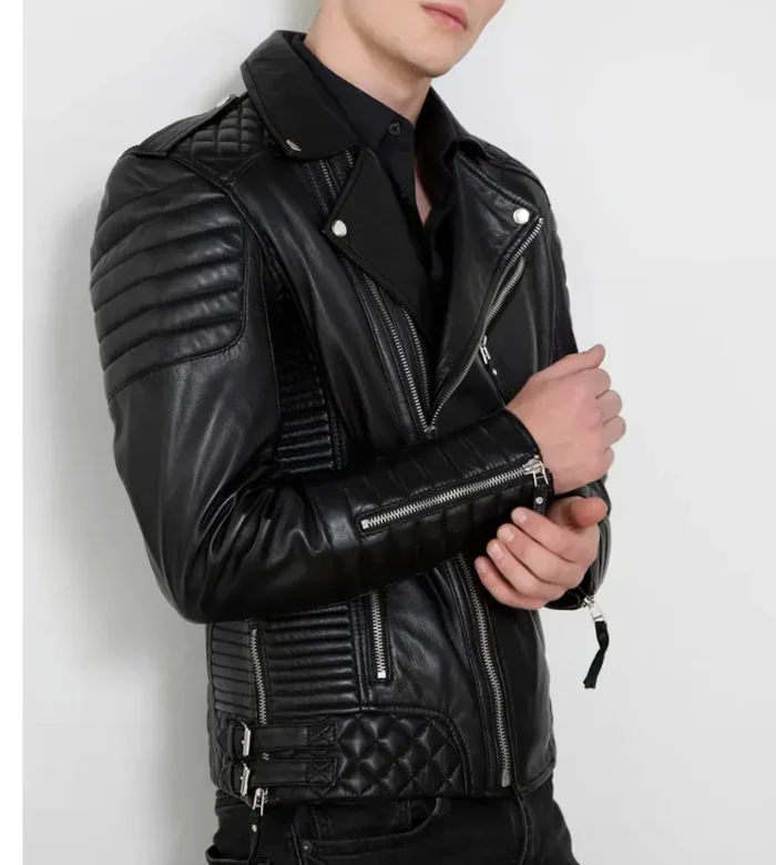 Mens Moto Biker Noah Black Quilted Jacket