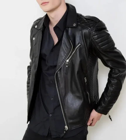 Mens Moto Biker Noah Black Quilted Leather Jacket