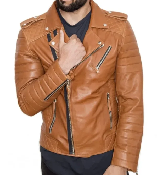 Mens Raiden Brown Biker Leather Jacket