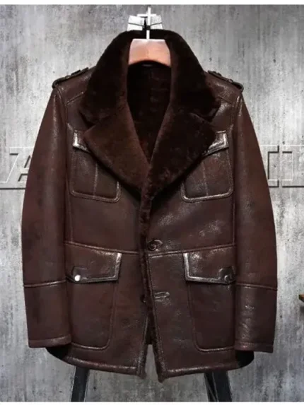 Michelle Four Pockets Shearling Fur Brown Leather Jacket