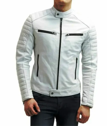 Morgan Cafe Racer White Quilted Leather Jacket