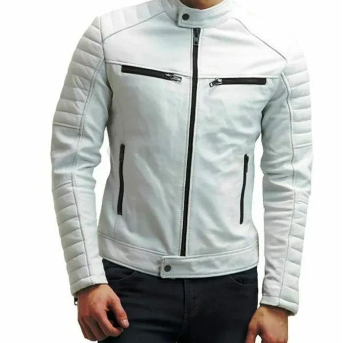 Morgan Cafe Racer White Quilted Leather Jacket