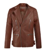 Motorcycle Ranchson Brown Real Biker Leather Jacket