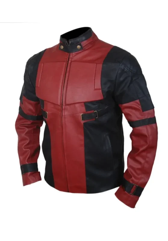 Movie Deadpool Ryan Reynolds Red Biker Leather Jacket