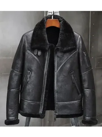 Nicholas-SF Shearling Aviator Leather Black Jacket