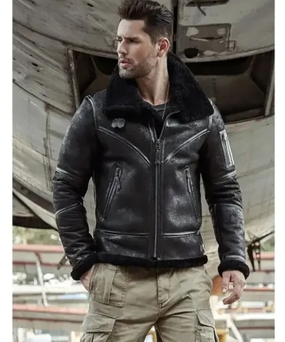 Nicholas-SF Shearling Aviator Leather Black Jackets