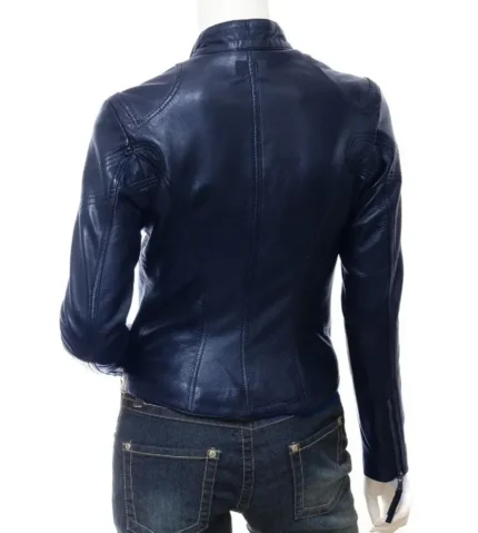 Nikki Lambskin Zippered Blue Leather Jackets