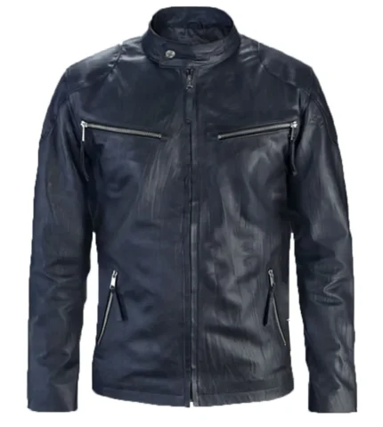 Noah Cafe Racer Blue Biker Leather Jacket