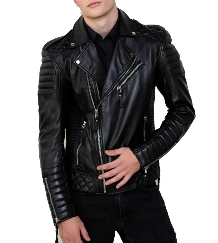 Noah Moto Biker Quilted Black Leather Jacket