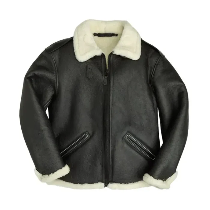 Philip B6 Bomber Shearling Fur Black Leather Jacket