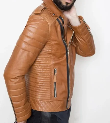 Raiden Brown Biker Real Leather Jacket For Sale