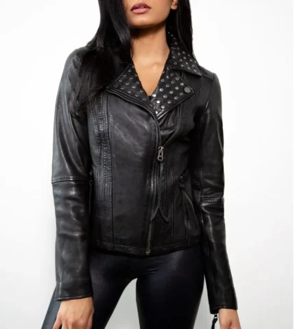 Rave Studded Biker Black Leather Jacket