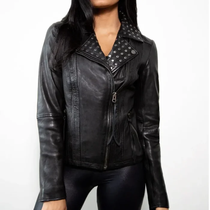 Rave Studded Biker Black Leather Jacket