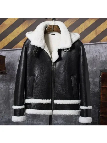 Raymond-SF Bomber Hooded Shearling Genuine Leather Jacket