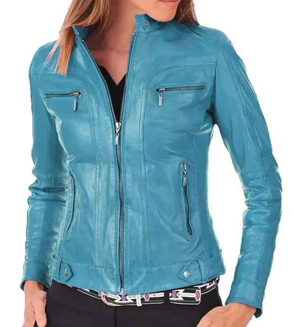 Reese Sky Blue Genuine Lambskin Leather Jacket