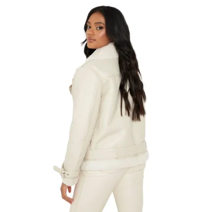 Rosyln Fur-Lined White Sherpa Leather Jackets