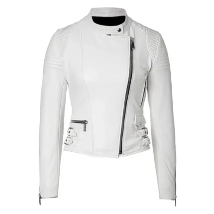 Rumy Biker Quilted White Leather Jackets