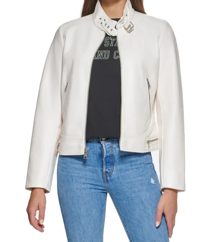 Savant White Moto Biker Leather Jacket