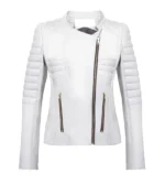 Stella Cafe Racer White Quilted Leather Jacket