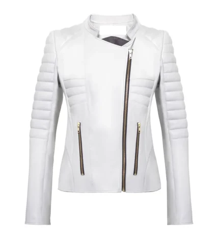 Stella Cafe Racer White Quilted Leather Jacket