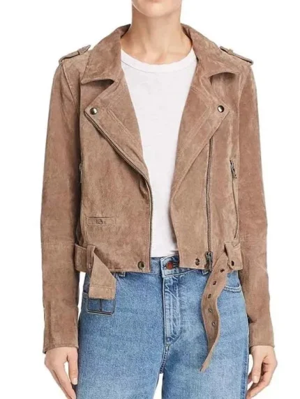 Ted Lasso Keeley Brown Suede Leather Biker Jackets