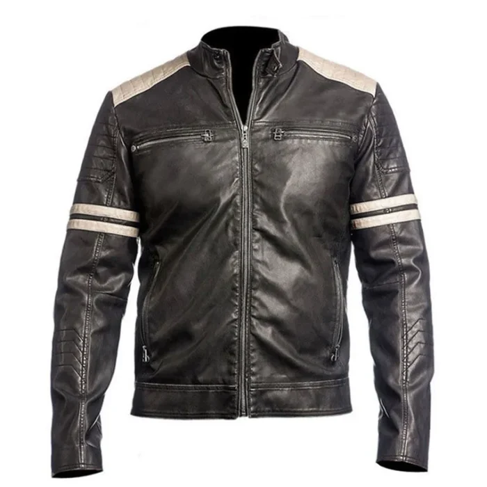 Vintage Retro Cafe Racer Motorbike Leather Jacket