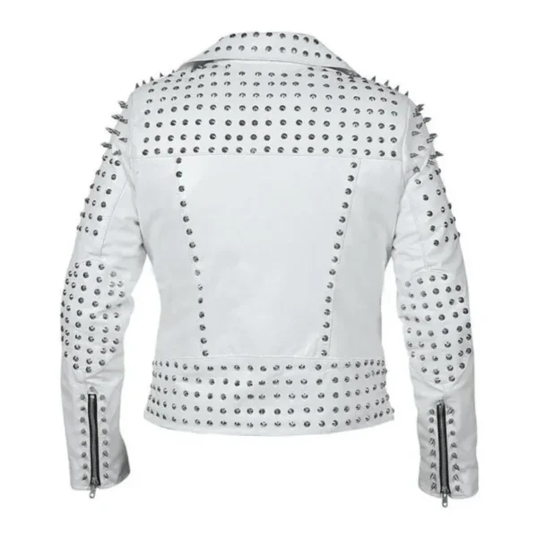 Vixen Biker Motorcycle Studded White Leather Jackets