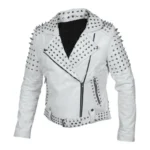 Vixen White Biker Motorcycle Studded Leather Jacket