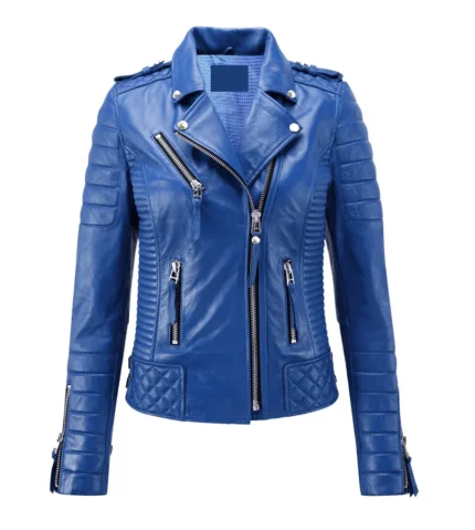 Women Royal Blue Biker Leather Jacket