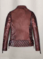 Womens Distressed Biker Carolyn Maroon Real Leather Jackets