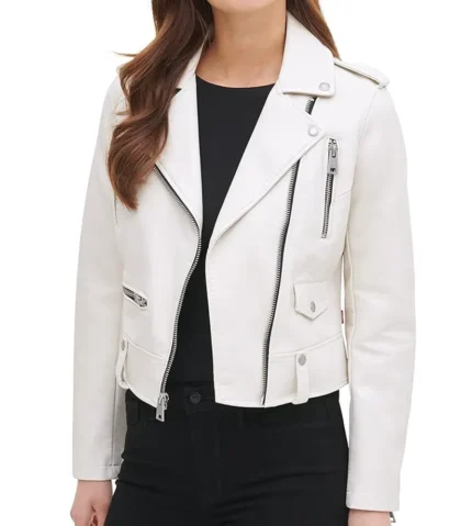 Womens Kelsee Motorcycle White Leather Jackets