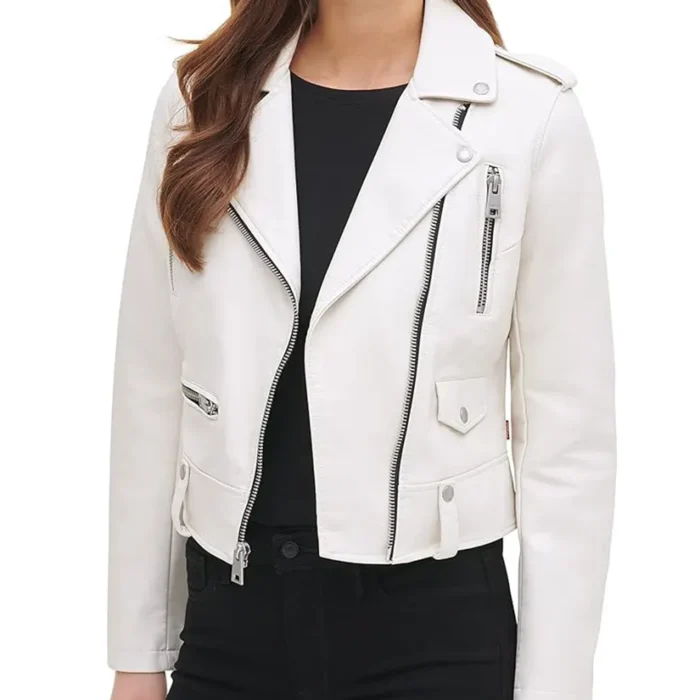 Womens Kelsee Motorcycle White Leather Jackets