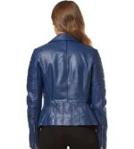 Womens Motorcycle Diane Blue Quilted Leather Jacket