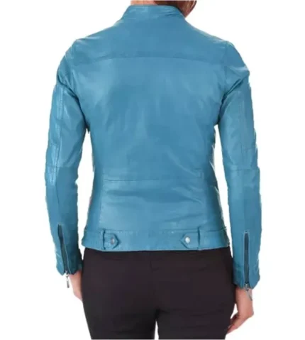 Womens Reese Genuine Sky Blue Lambskin Leather Jacket