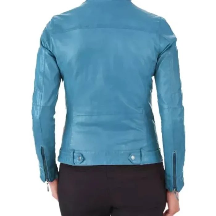 Womens Reese Genuine Sky Blue Lambskin Leather Jacket