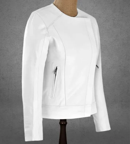 Womens Rumella Lambskin Pure White Leather Jacket