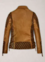 Womens Savant Mustard Brown Distressed Biker Leather Jacket For Sale