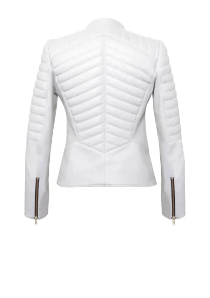 Womens Stella Cafe Racer White Quilted Leather Jacket