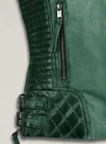 Womens Zenna Green Quilted Distressed Biker Leather Jackets