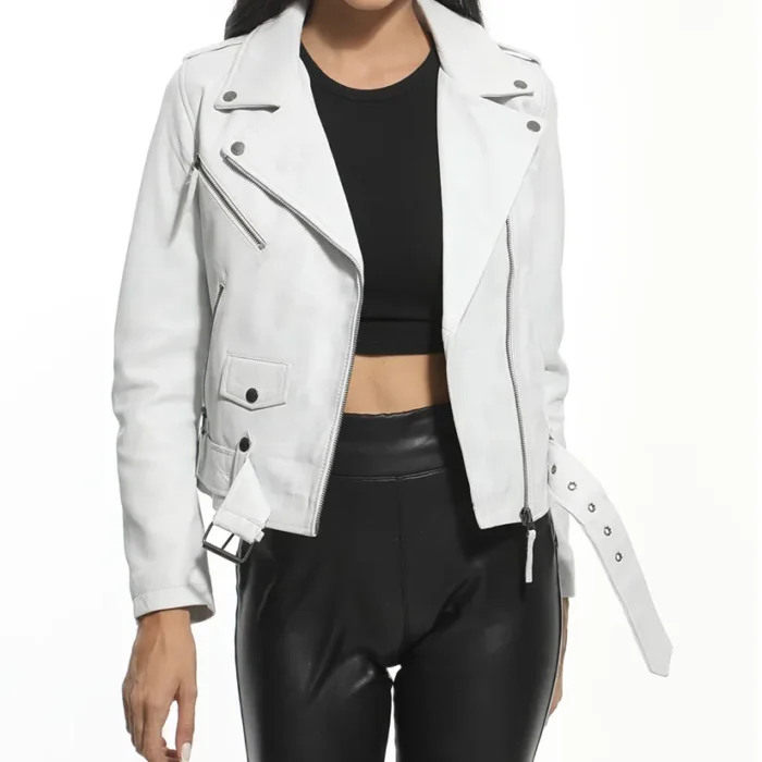 Zenith Biker White Leather Jacket