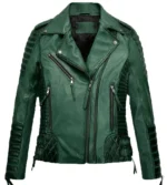 Zenna Green Quilted Biker Distressed Leather Jacket